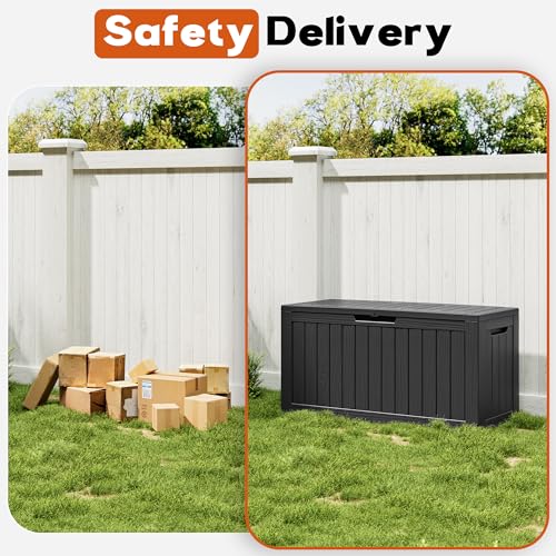 NBYSGO Outdoor Storage Box, Resin Deck Boxes Indoor and outdoor, Waterproof Storage Box Lockable Lid (Black, 75 Gallon) — view 5