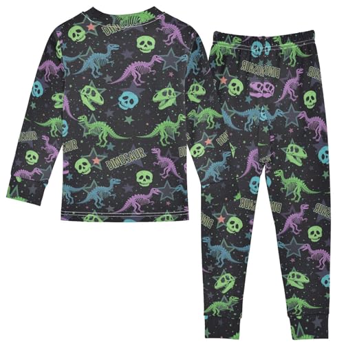 Pajama Sets Long Sleeve Dinosaur Skeletons Stars Pattern Soft Comfy Sleepwear 2 Piece PJS 3-8T3