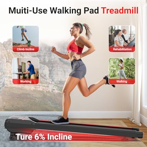 Image of THERUN Walking Pad Treadmill with 6% Auto Incline, 2.5 HP Under Desk Treadmill for Home Office with Remote Control, 300 lbs Weight Capacity, LED Display, Wide Belt