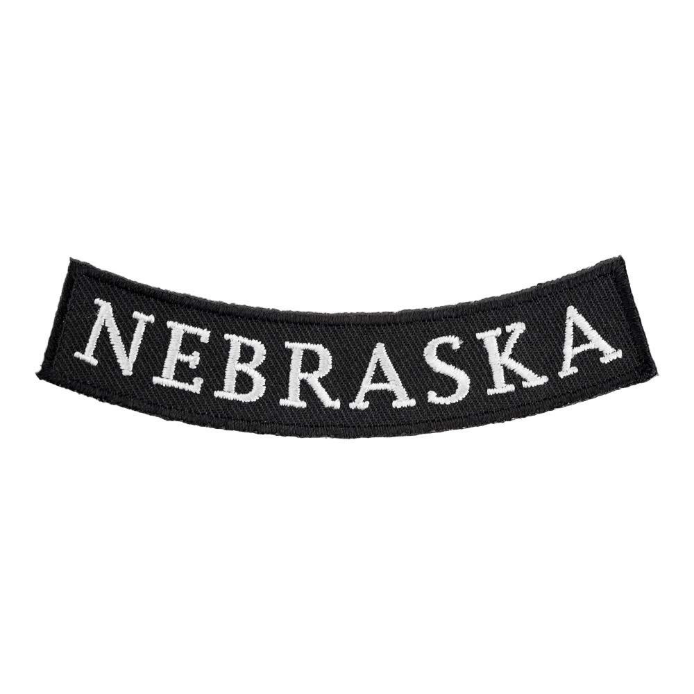 PatchStop State of Nebraska Bottom Rocker Patches for Jackets Motorcycle Vests Backpacks Hats Tactical - Small 4x1.25in B&W Iron On Sew On Biker Emblem - United States Souvenirs Travel Gifts