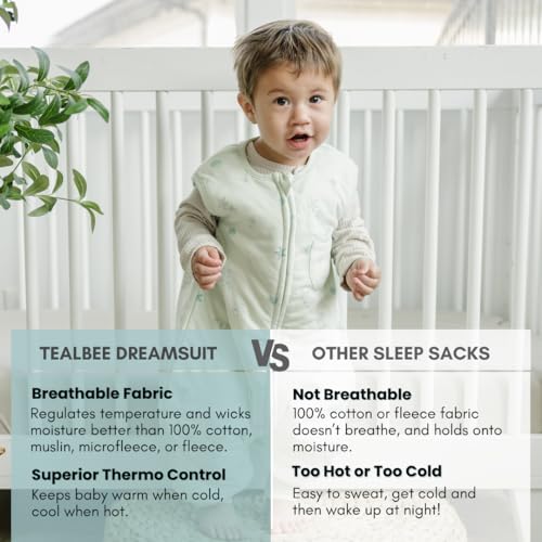 Image of Tealbee Dreamsuit Toddler Sleep Sack with Feet - Walker Sleep Bag with Legs, Rayon made from Bamboo, Winter 1.5 TOG, 2-Way Zipper, 12m-2T - Seashell