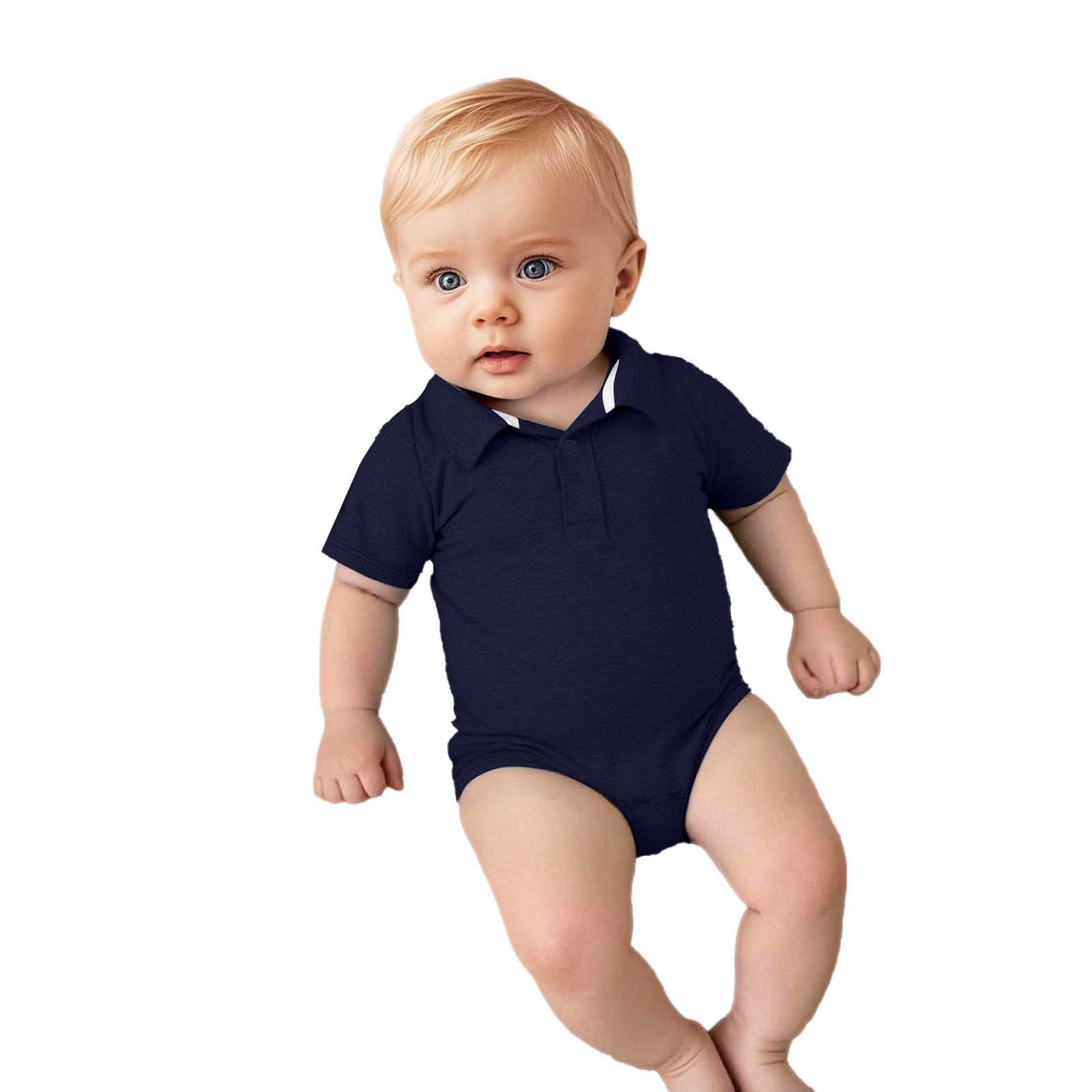 Generisch Tutina a maniche corte per ragazzi, elegante, in morbido cotone per neonati (blu scuro, 9-12 mesi)
