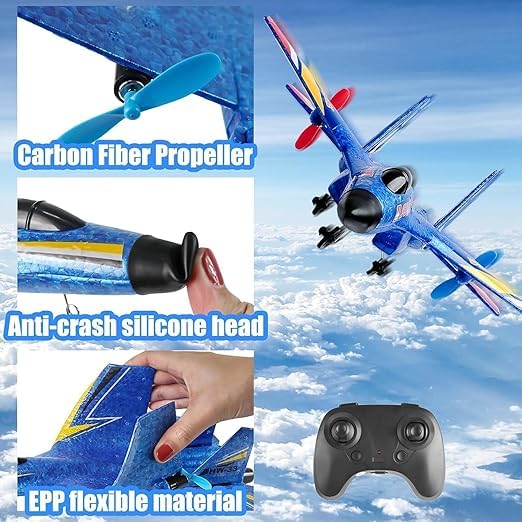TOISY Remote Control Airplane RC Glider for Beginner Adult Kids, Easy to Fly EPP Foam RC Aircraft Fighter with LED Light 2.4GHz 2CH (Multicolor) 4