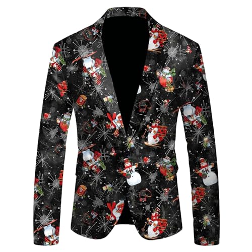 Veste de costume pour homme noir imprimé Noël slim L