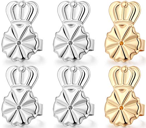 3 Pairs Earring Lifters 8MM Hypoallergenic Earring Backs for Droopy Ears Adjustable Crown Earring Backs for Heavy Earring (8MM 2silver +1gold)
