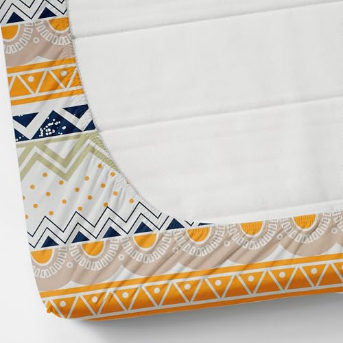 Image of KAWI Elastic Fitted Bedsheets (60 inchx78 inch) Queen Size Glace Cotton for Double Bed with All Around Elastic, 2 Large Pillow Cover, 200TC -Cream Zigzag Print