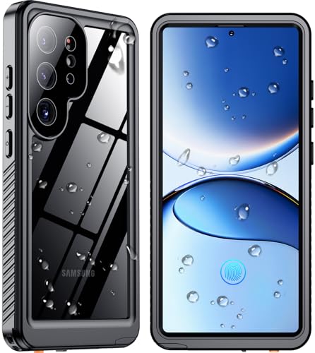 Tecival for Samsung Galaxy S25 Ultra Case Waterproof Built-in Screen & Camera Lens Protector[IP68 Underwater] [Military Grade Shockproof] Full Body Protection Phone Case Black/Clear
