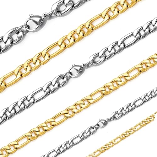 SANNYRA Figaro Stainless Steel Necklace - 16 Inches Unisex Chain for Men & Women - 4MM 24K Gold...