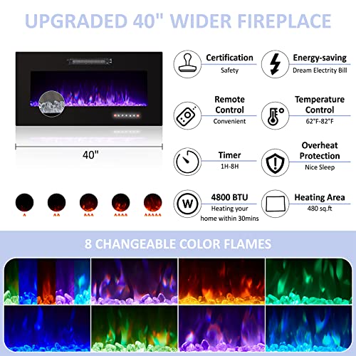 Fireplace TV Stand for TVs up to 75", Modern High Gloss Entertainment Center with 40" Fireplace, 4 Shelves & Storage Cabinets, Media Console Table 68 Inches, Black - Image 5