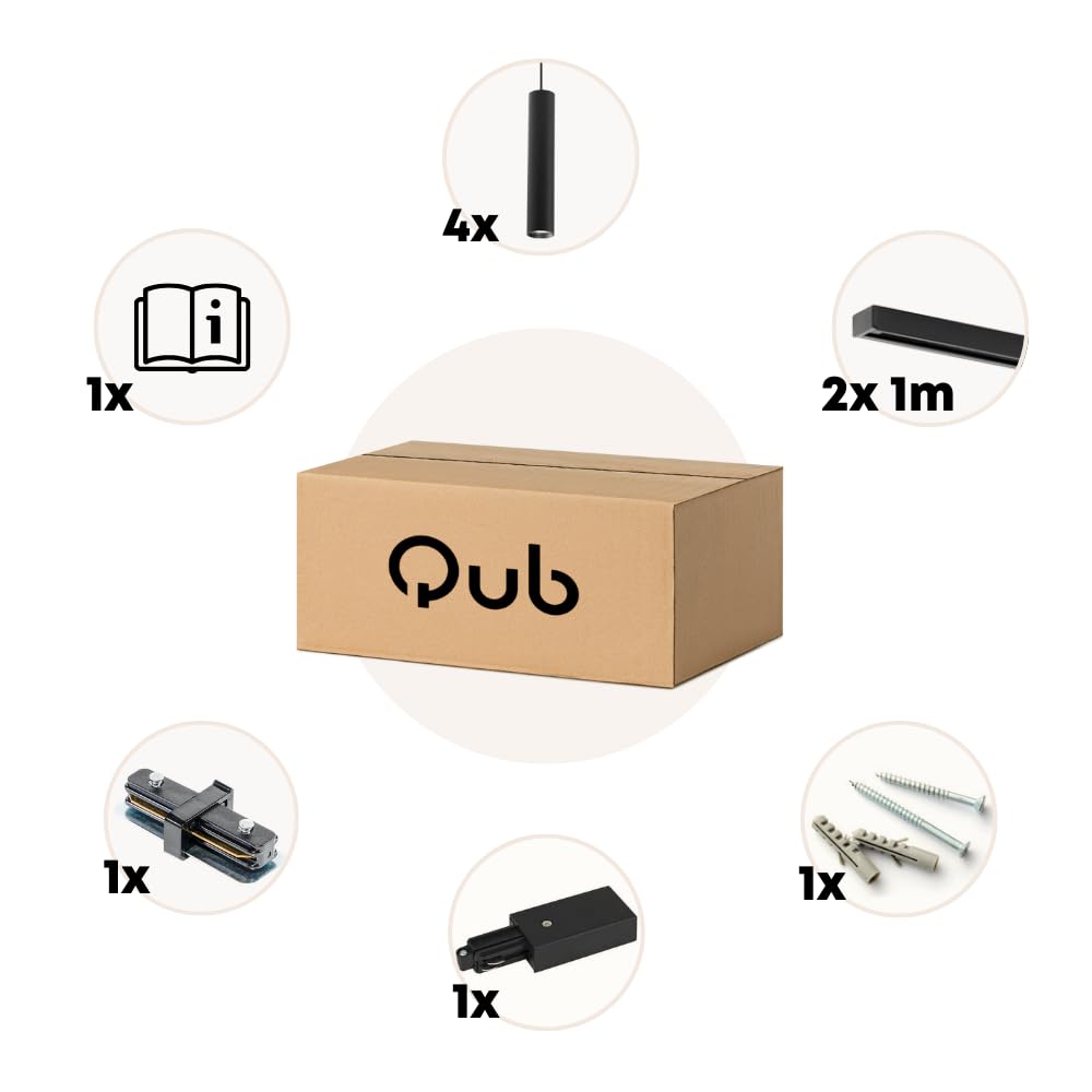 Qub Focus III 1-Phasen LED Schienensystem 200cm 4x GU10 Pendelleuchten Deckenstrahler Schwarz