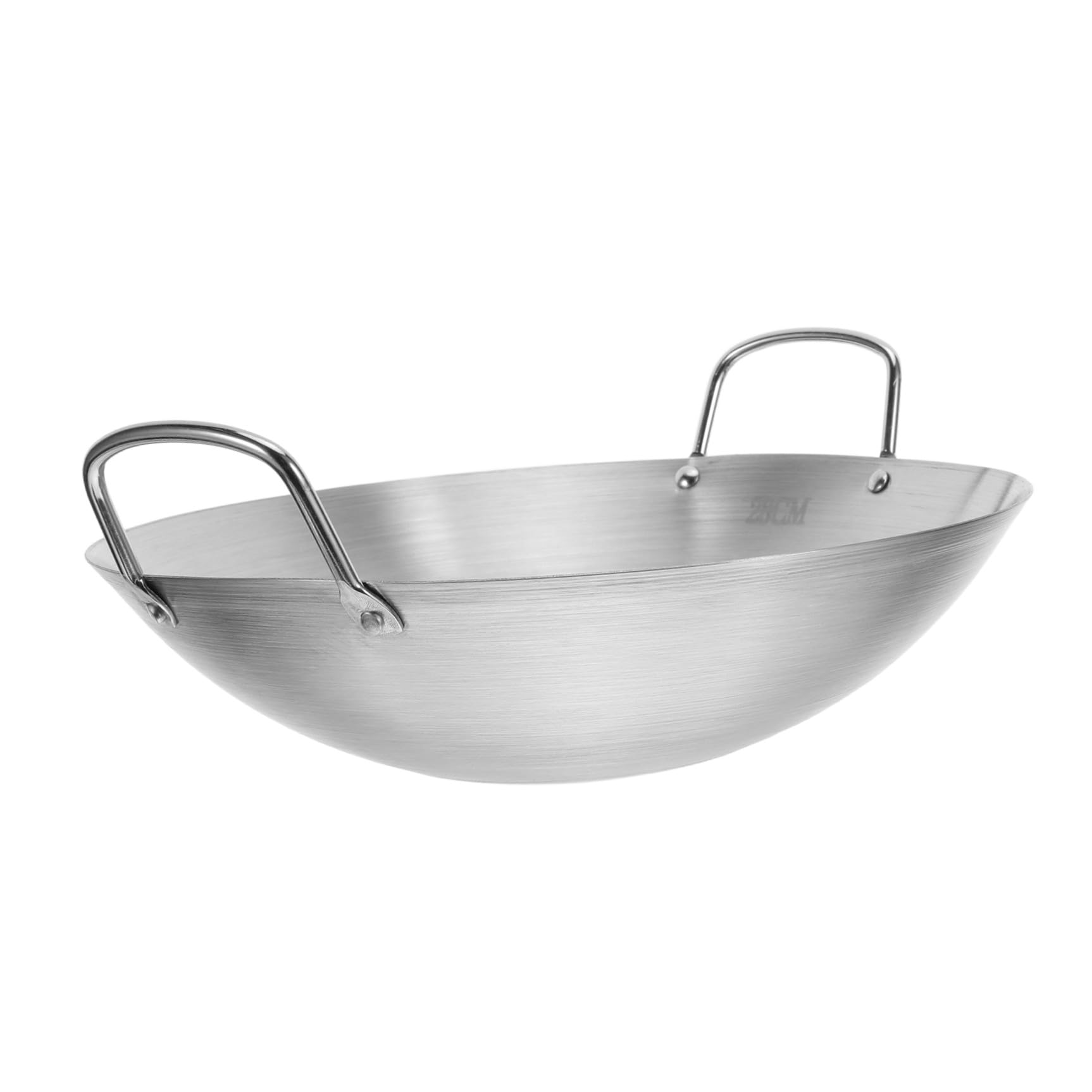 NUOBESTY 28 cm Doppelgriff-Wok-Edelstahl-Wok-Bratpfanne Mit Großer Kapazität Bratpfanne Rundboden-Wok-Mehrzweck-Eintopfpfanne Funktioniert Für Elektrische Gaskochfelder
