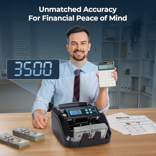 Image of MUNBYN IMC51 Money Counter Machine Count Value, Add+Batch /Add+ Value Mode Bill Counter, UV /MG /IR /MT Detection, USD only Cash Counter,1100 Bills /min, Money Counting Machine with LCD Display (Black)
