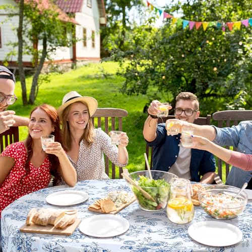 Image of Ganeen 6 Pcs Blue Floral Plastic Tablecloth 84 Inch Round Vintage Floral Tablecloth Disposable Round Flower Waterproof Table Covers for Birthday Wedding Baby Shower Picnic Dinner Party Decoration