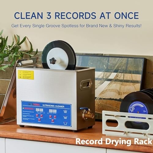 Pulitore per dischi in vinile a ultrasuoni, capacità 8 LP, rotazione automatica, 40 kHz, lavaggio su entrambi i lati, serbatoio in acciaio inox, timer digitale, funzione di riscaldamento per il rest