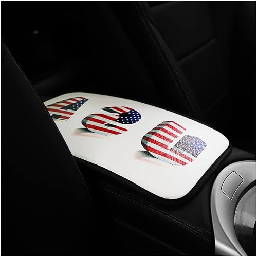 Almohadilla de consola central de automóvil con bandera estadounidense, alfombrilla de piel sintética, funda de almacenamiento para reposabrazos,
