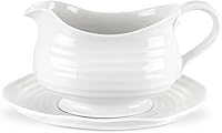 Portmeirion Sophie Conran Gravy Boat with Stand - 24oz White Porcelain Sauce Server, Oven/Microwave/Freezer/Dishwasher Safe, 9.5in Elegant Dinnerware