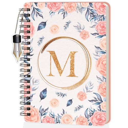 Image of Jhingalala Diaries - A5 Hardbound Floral Design Diary Cover With Initial Letter Wiro Notebook Diary With Dangler I Spiral Notebook With Planner and Calendar 2024 I 160 Undated Ruled Pages (Initial M)