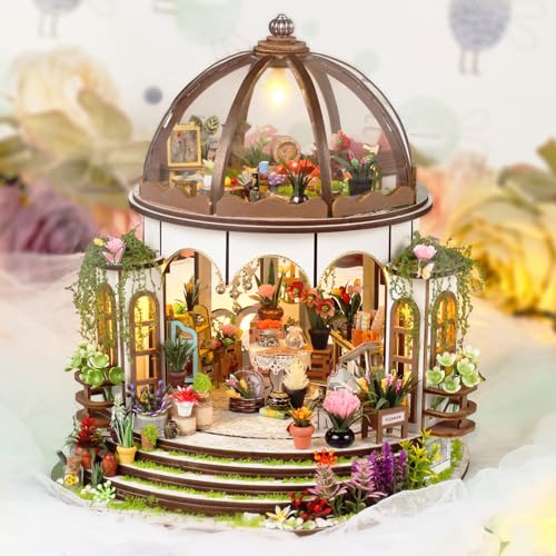 Image of TuKIIE DIY Miniature Dollhouse Kit with Furniture, 1:24 Scale Creative Room Mini Greenhouse Wooden Doll House for Kids Teens Adults(Hanging Garden)
