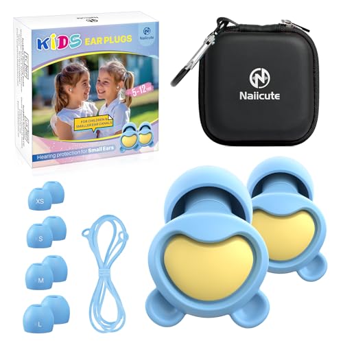 Bouchon oreille Enfant (6 à 12 ans) Kids – Bouchons d’oreille enfant Anti Bruit pour Concentration, l’école, la maison, lorsqu’ils jouent et l’anxiété, Embouts en XS/S/M/L, 26dB Réduction du bruit