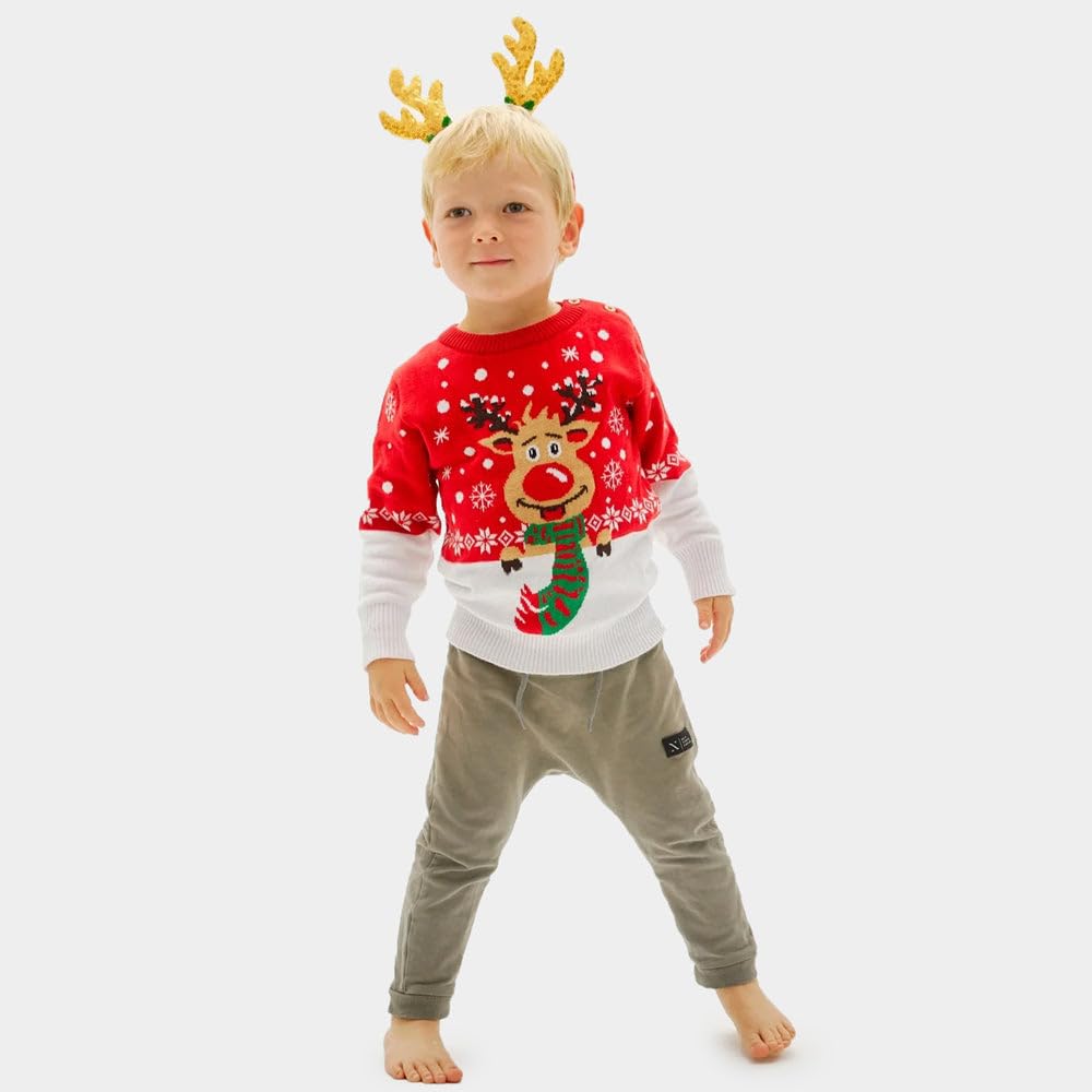 Pull de Noël pour Femme, Homme et Enfant Renne avec Écharpe