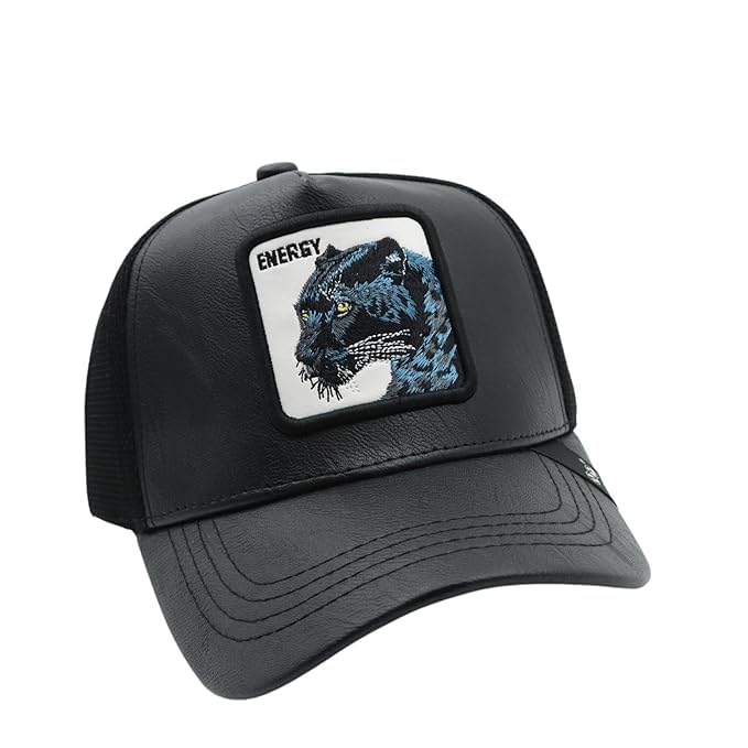 Image of kill off Leather Baseball Cap Panther Patch Cap Trucker for Men Snapback Mesh Animal Patch Hat Men's Black Djustable Baseball Hat Streetwear Fashion Hat