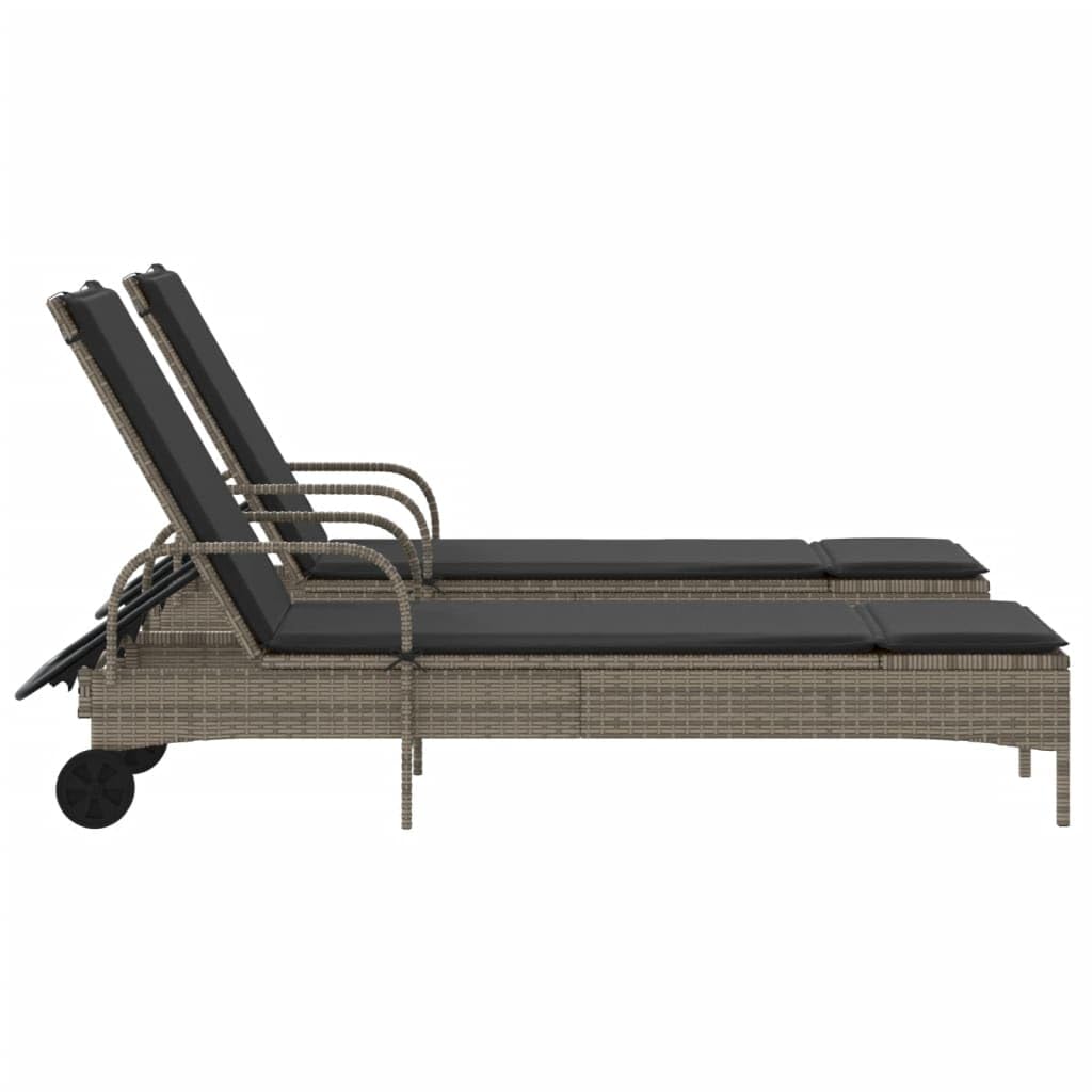 vidaXL Lettini Prendisole 2 pz con Cuscini Grigio in Polyrattan, lettino prendisole con ruote, lettino prendisole, lettino da giardino