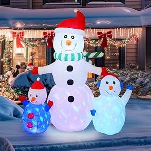 Hourleey 6 FT Christmas Inflatable Snowman Outdoor Decorations, Blow up Snowman Built-in Colorful Rotating LED, Waterproof Christmas Decoration for Yard Garden Lawn Xmas Holiday Decor
