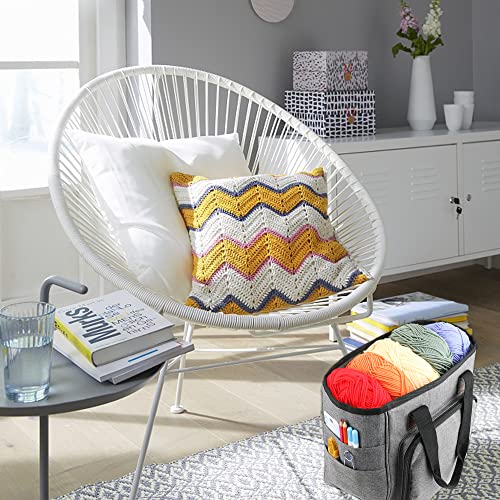 Image of JOZEA Yarn Storage Bag, Portable Crochet Tote Organizer, with Compartments for Yarn and Knitting Accessories, Knitting Bag with Zipper and Pockets for Home Traveling(Accessories Not Included) (Grey)
