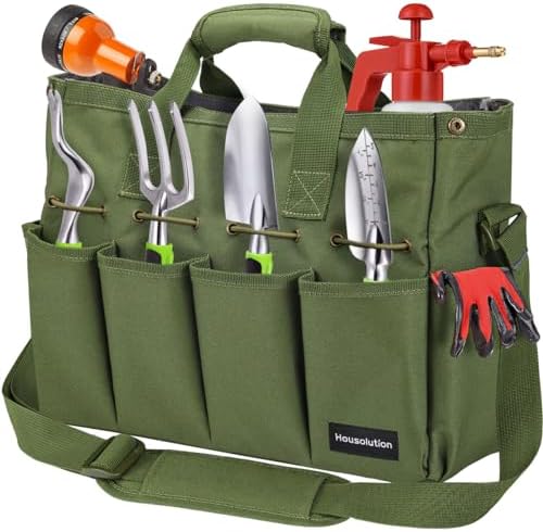Housolution Garden Tote Bag, 900D Gardening Tool Bag, Garden Tote Storage Bag with Pockets & Long Adjustable Shoulder Strap, Home Tools Organizer Garden Tool Kit Holder, Standable, 14 Inch, Gray - Thumbnail 4