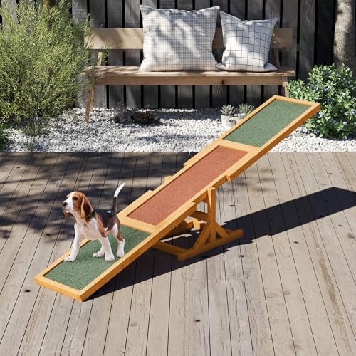 COSTWAY Hundewippe Holz, Hunde Agility Wippe, Outdoor Hundesport für Balance-Training, für kleine & große Hunde bis 60 kg, wetterfestes Spielset, 179 x 30 x 55 cm (Gelb)