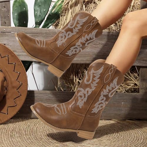 PANDANINJIA Girls Cowboy Boots for Boys Kids Toddler Western Cowgirl Boots Round Toe Mid Calf Riding Shoes Booties3