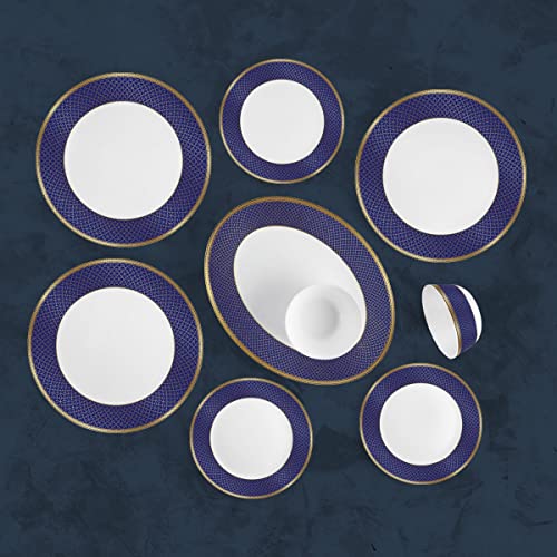 Image of Cello Opalware Solitaire Sapphire Dinner Set, 33 Pcs, Opal Glass White