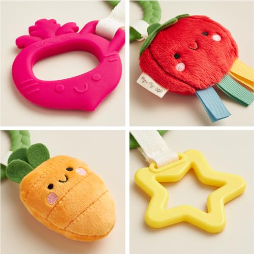 Image of Itzy Ritzy Teething Activity Toy - Bitzy Busy Ring Infant Teething Toy Features Braided Ring & Dangling Toys, Includes Teether, Ribbons, Crinkle Sound & Jingle Bell - 0 Months & Up (Veggie)