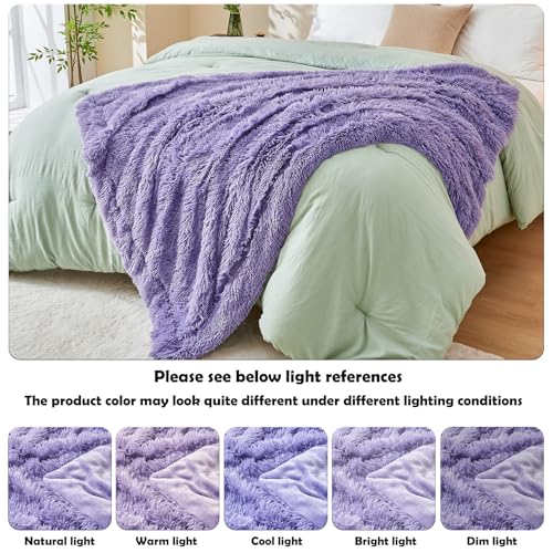 GONAAP Fuzzy Faux Fur Throw Blanket Twin Size Lavender Super Soft Cozy Plush Fuzzy Shaggy Blanket for Couch Sofa Bed (Lavender, Twin(60"x80"))
