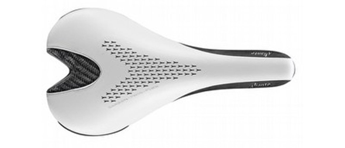 Fizik Aliante Carbon Braided Twin Flex Road Bicycle Saddle (Perforated White with Black Carbon Inserts)