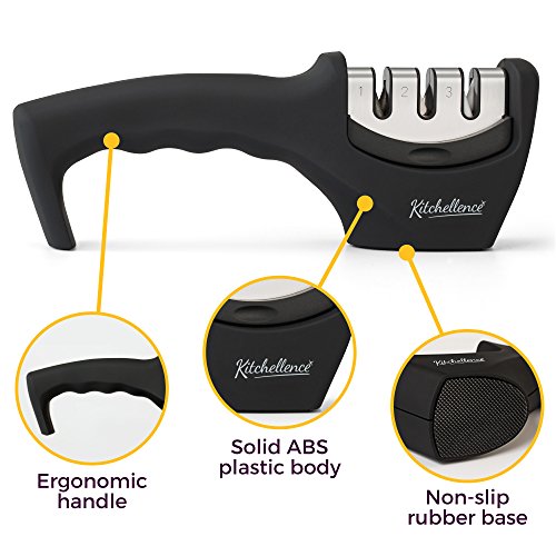 2-in-1 Kitchen Knife Accessories: 3-Stage Knife Sharpener Helps Repair, Restore and Polish Blades and Cut-Resistant Glove