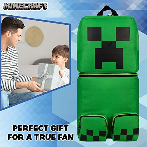Minecraft Children's Backpacks for Boys Creeper Green Rucksack 50 x 21cm Zipped Pockets Adjustable Straps Kids Backpack Travel Sports Gamer Gifts for Boys, Green, One Size
