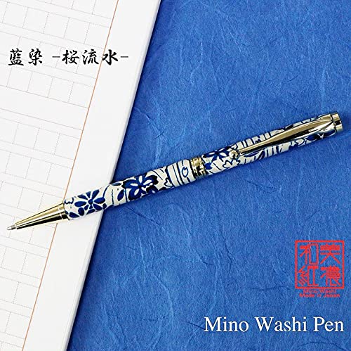 Stylo YASUO Japonais Décor Fleurs Bleu Marine - Recharge Neuve Incluse