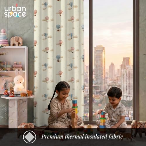 Image of Urban Space 100% Blackout Window Curtains for Kids Room | Digital Printed Nursery & Bedroom Curtain | 100% Light Blocking Eyelet Curtain with Tie Back | 1 Panel (Window - 5 Feet, Cloud Voyage)