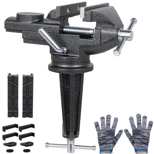 Table Vise 3.2 Inch Bench Vise Universal Rotate 360 Work Clamp-On Vise Table Vice With Multifunctional Soft Jaws for Woodworking Drilling Sawing Metal Working