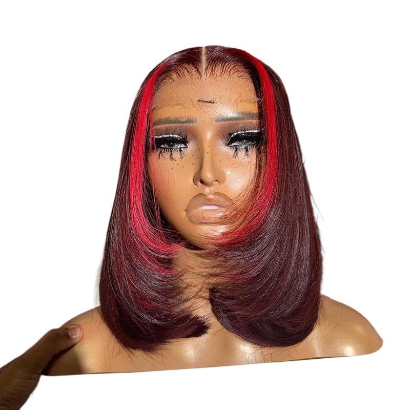 99j Burgundy Bob Wig Human HaIr Wigs 4x4 Lace Front Wigs for Black Women Straight Burgundy Human Hair Pre Plucked 180% Density Transpaent Lace Frontal Wig