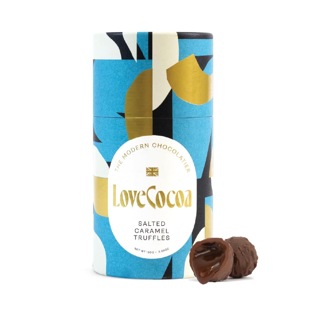 Love Cocoa Salted Caramel Chocolate Truffles in luxury gift tube - Chocolate with Gooey Caramel filling - Perfect For Birthdays, Anniversaries, Christmas, Easter & Gifts - Approx 13-15 spheres, 150g