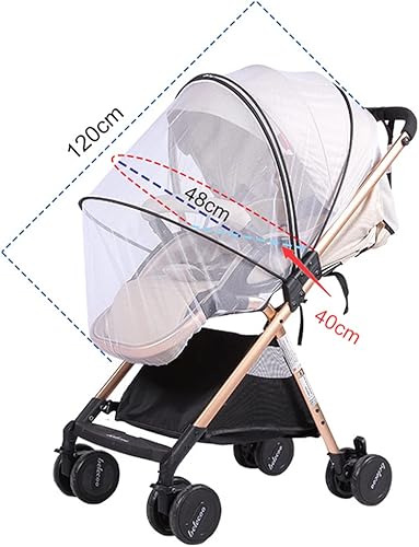 Miniatura 9 de RUIXIA Cochecito de bebé individual de cobertura completa, mosquitero de malla transpirable con cordón para bebés, cunas, color blanco para