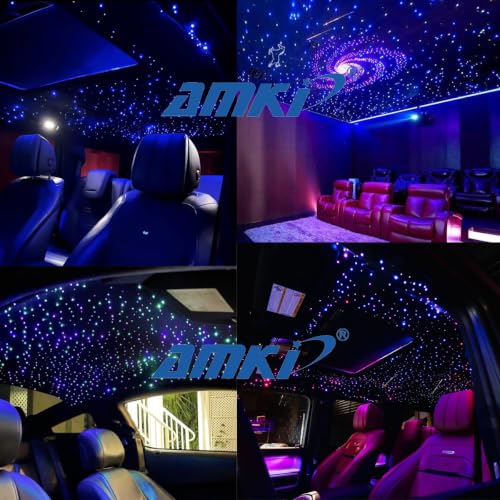 Image of AMKI 16W Starlight Headliner Kit 600pcs 0.03in 9.8ft Twinkle+Sound Activated Fiber Optic Light 4Lamp Beam Starlight Box APP /Remote Control for Car Home Star Ceiling Decoration