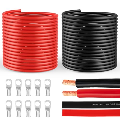 Image of 6 Gauge Wire 6 Awg Wire 5FT Black + 5FT Red, 6 Gauge Battery Cable 6 Gauge Marine Wire, 6 Gauge Copper Welding Cable Standard with Wire Lugs Terminal Connectors and Heat Shrink Tube