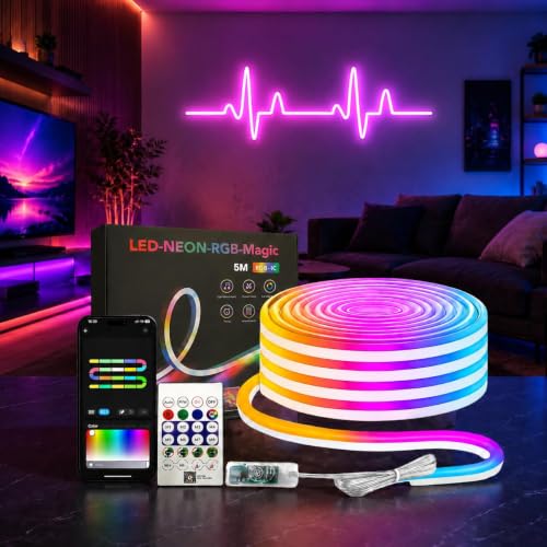 Image of 16.4 Feet Magic Neon Strip Light | App & Remote Control, Music Sync, Multi-Colour Modes | Ideal for Gaming Room & Wall Decor | (Magic NEON RGB)