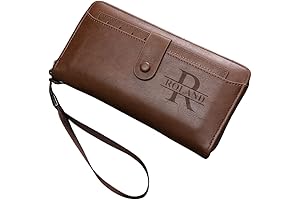 Personalized Leather Wallet for Men, Long Bifold, Zipped RFID Blocking Engraved Bifold...