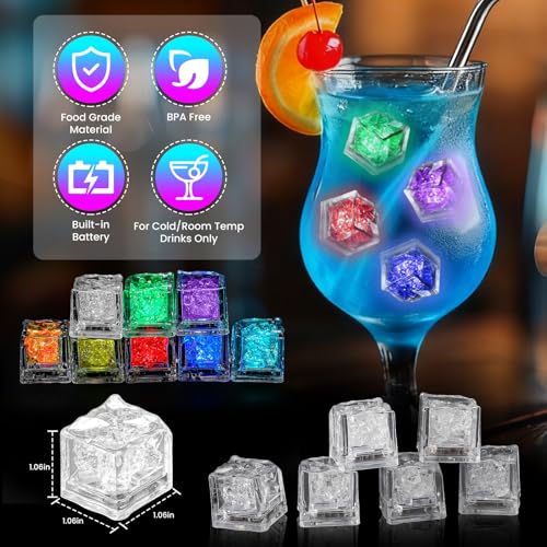 Image of RowinsyDD Light Up Ice Cubes, 32 Pack Multi Color Led Ice Cubes for Drinks