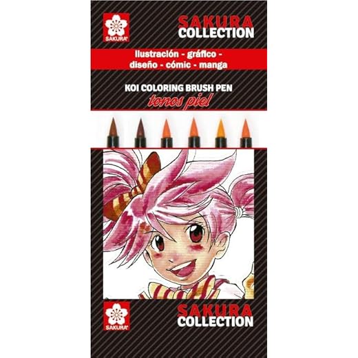 SAKURA - Set De Seis Rotuladores Koi Coloring Punta Pincel Ideal Para Rostros Multicolor
