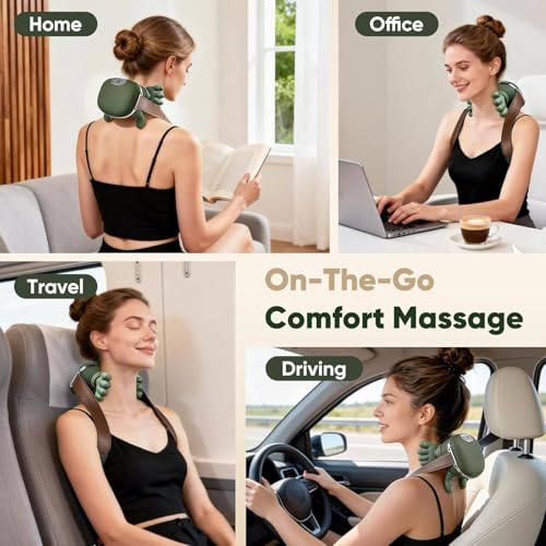 Image of Bionic Heated Massager Shiatsu Wireless Portable Neck and Back Massager, Deep Tissue Kneading Shoulder Massager for Pain Relief Simulated Human Hand Design